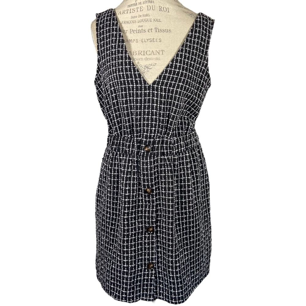 SHEIN V Neck Sleeveless Dress Black And White Tweed Dress Women’s Size 12